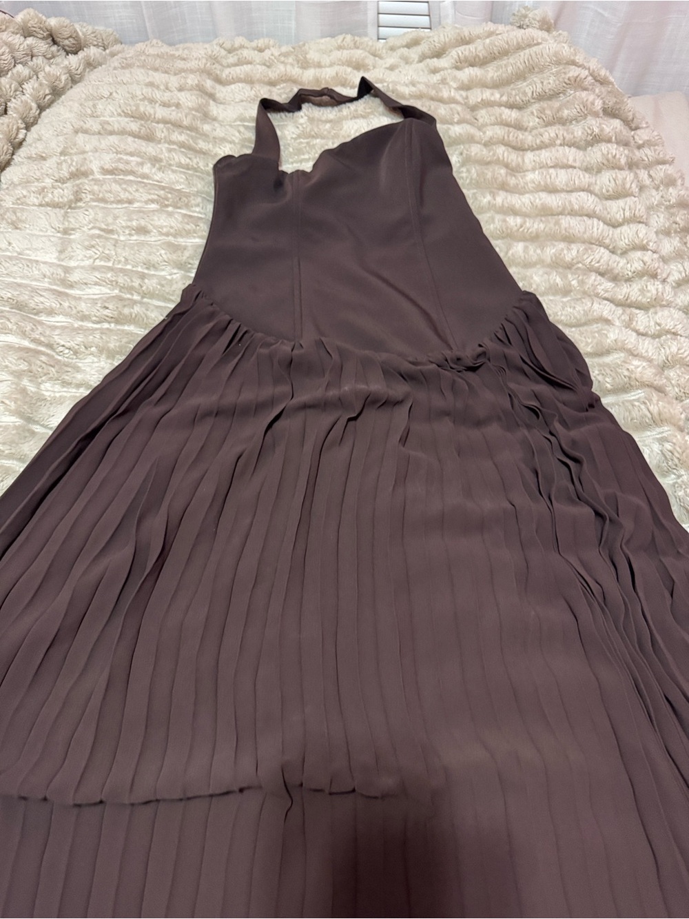 Meshki Stacie Pleated Halter Dress in Cacoa - Picture 7 of 13